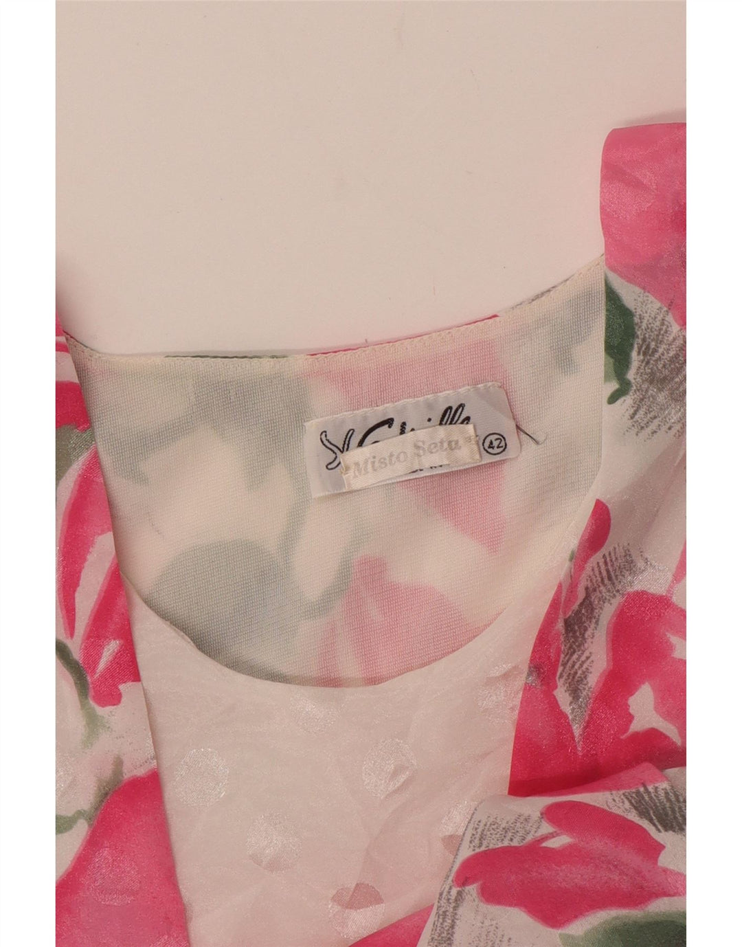 VINTAGE Chemisier Femme Top IT 42 Soie Florale Rose Moyen