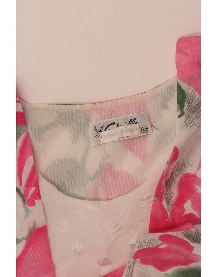 VINTAGE Chemisier Femme Top IT 42 Soie Florale Rose Moyen