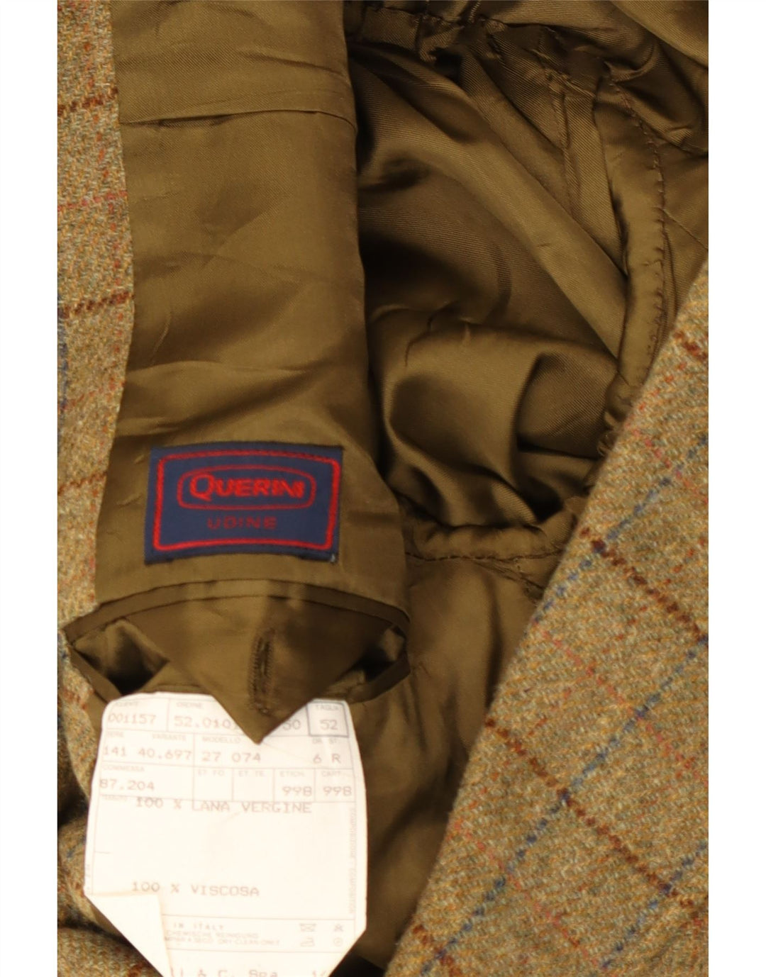 VINTAGE Veste Blazer 3 Boutons Homme IT 52 XL Kaki Check Laine