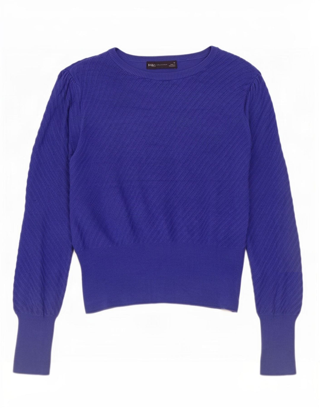 Marks & Spencer Pull court à col bateau pour femme Bleu moyen UK 12