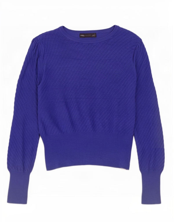 Marks & Spencer Pull court à col bateau pour femme Bleu moyen UK 12