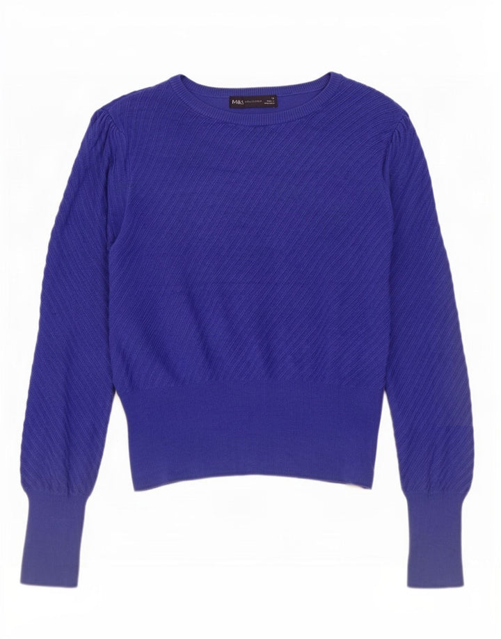 Marks & Spencer Pull court à col bateau pour femme Bleu moyen UK 12