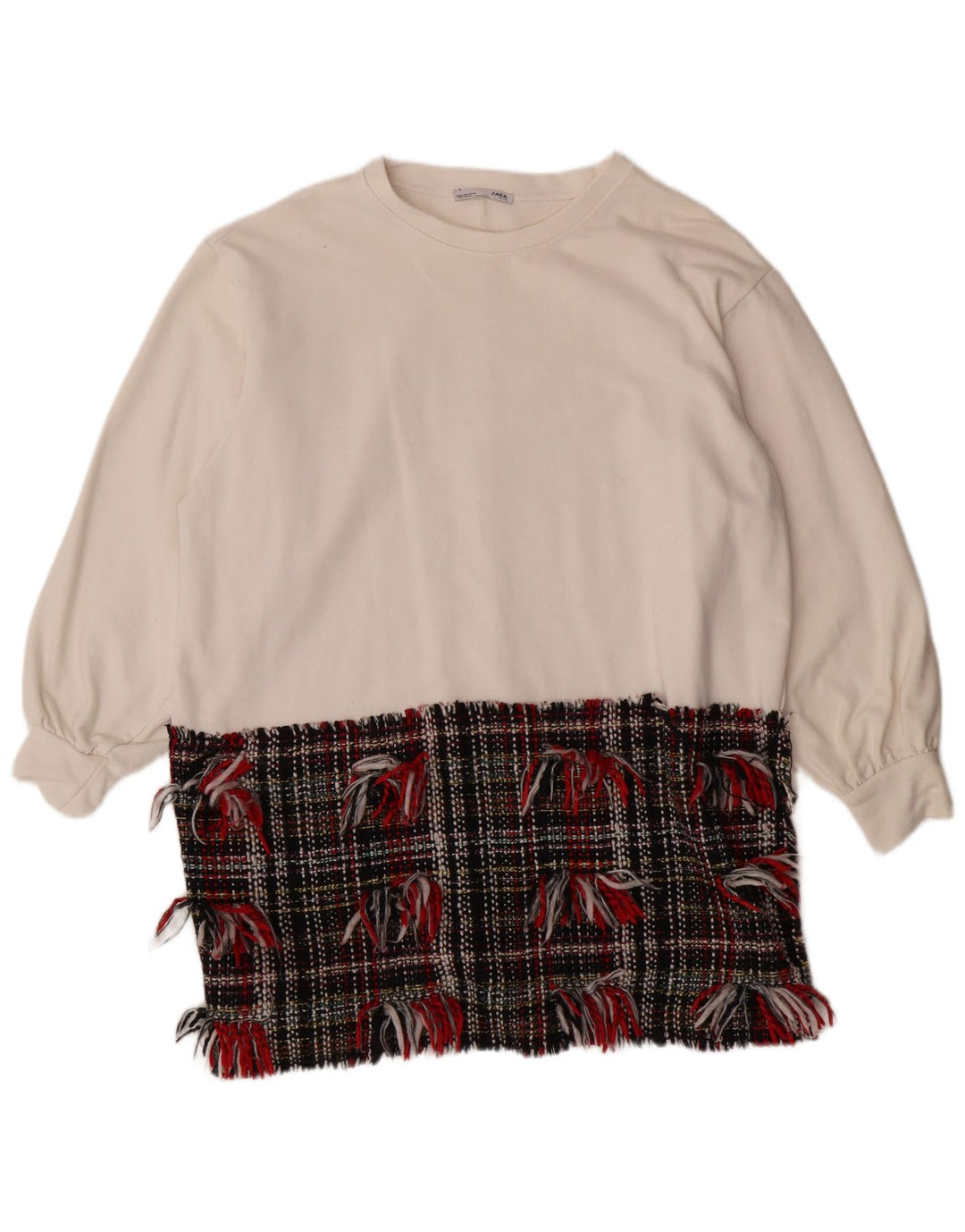 ZARA Femme Sweat-shirt surdimensionné UK 14 Medium Blanc Colourblock