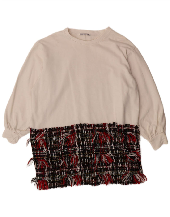 ZARA Femme Sweat-shirt surdimensionné UK 14 Medium Blanc Colourblock