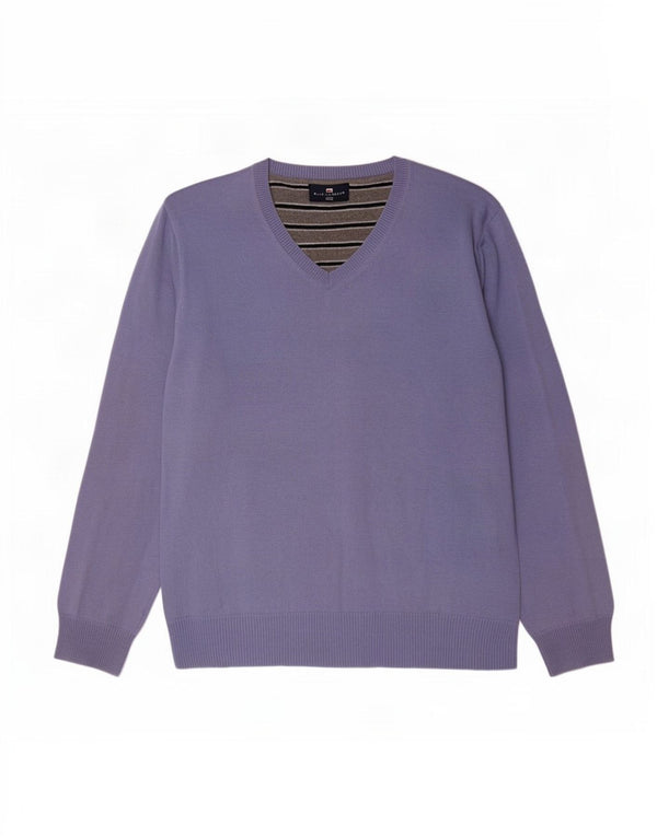 Marks & Spencer Pull à col en V Blue Harbour pour hommes, grand coton violet
