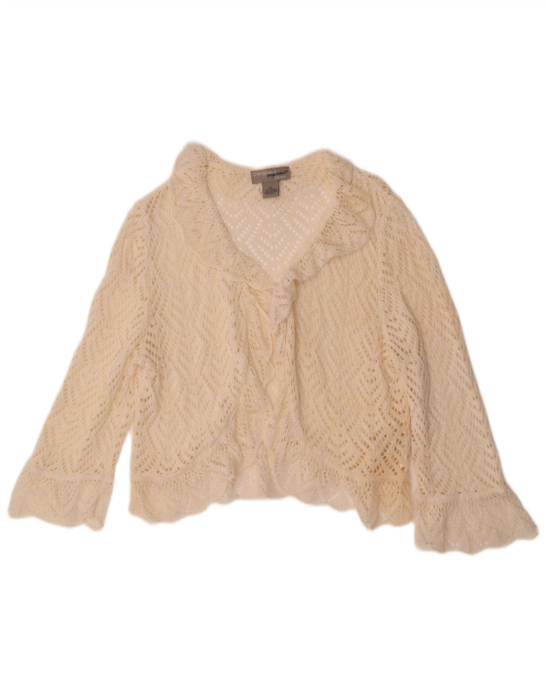 VINTAGE Femmes Crop 3/4 Manches Crochet Cardigan Pull UK 18 XL Off White