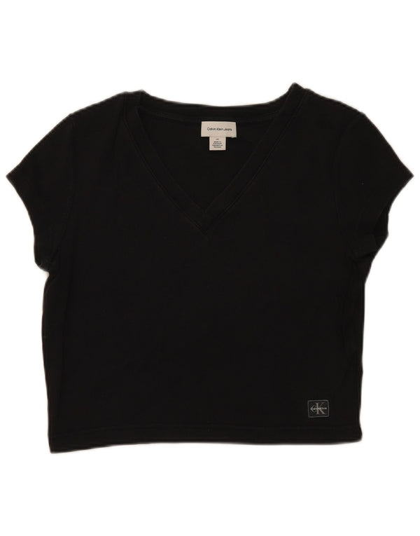 Calvin Klein Womens Crop T-Shirt Top UK 14 Grand Noir Coton