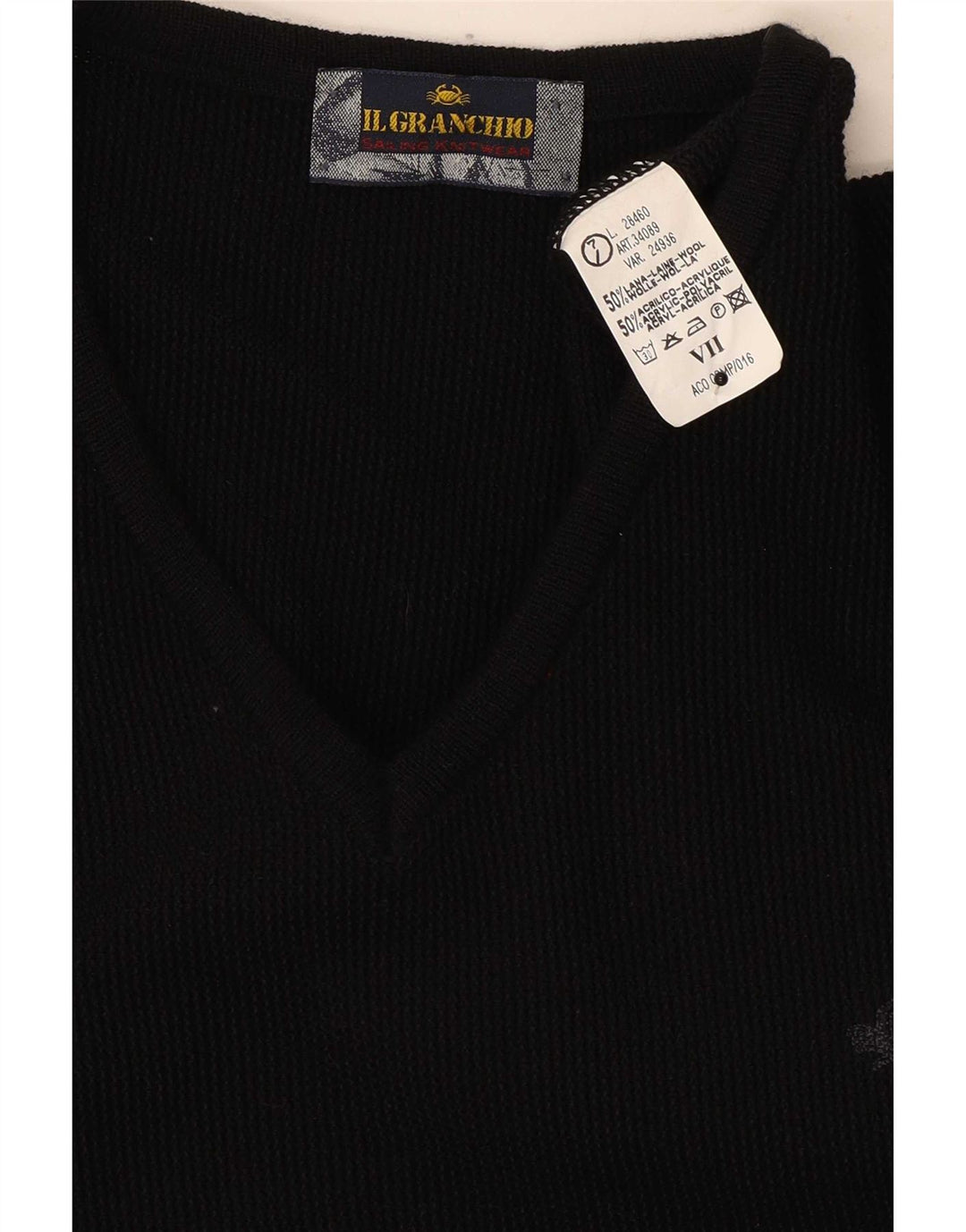 Il Granchio Pull col V Homme Laine Noir Large
