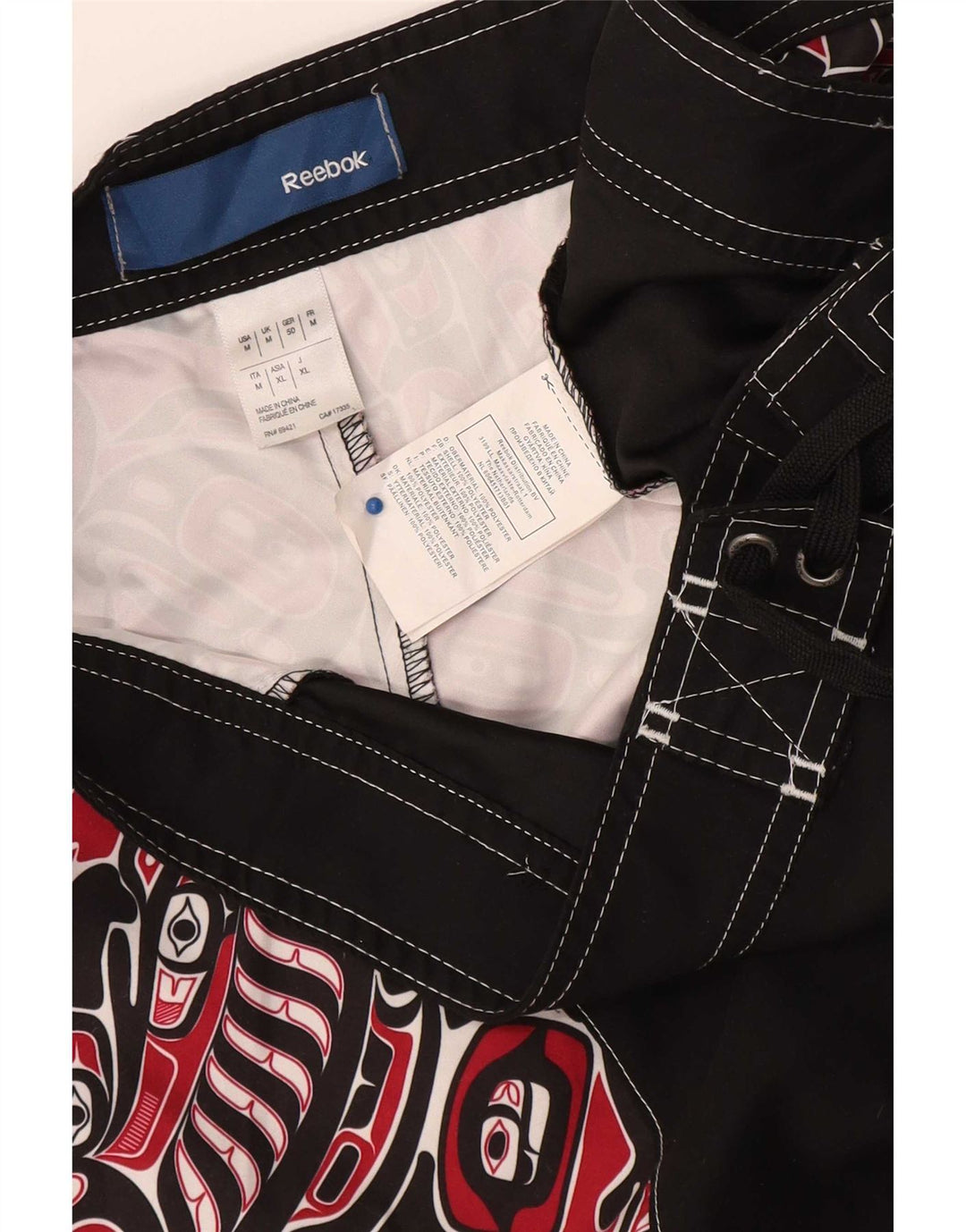 Reebok Short de Bain Homme Noir Moyen Géométrique Polyester