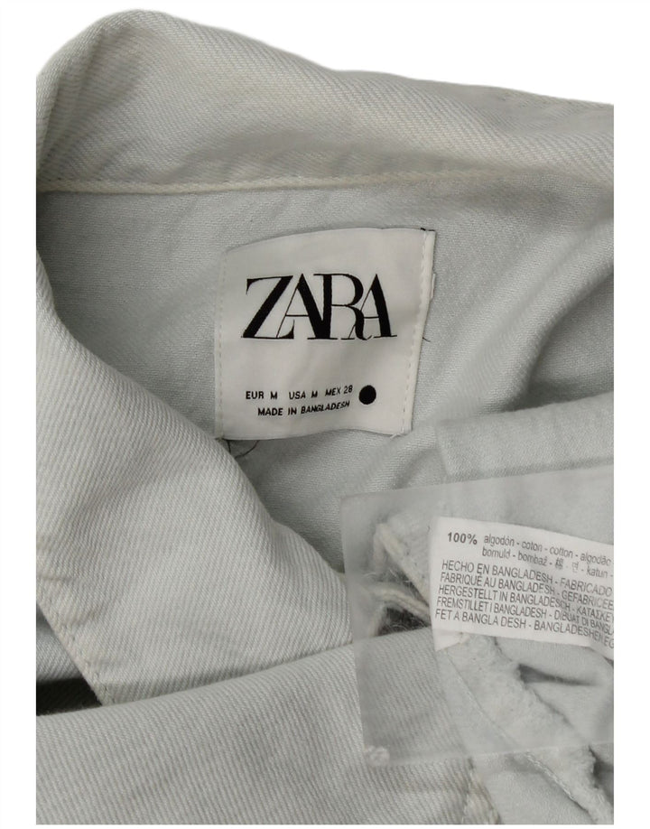 Zara Womens Crop Chemise en jean surdimensionnée UK 14 Bleu moyen Coton