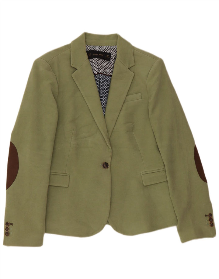 Zara Veste Blazer 1 Bouton Femme UK 18 XL Coton Vert
