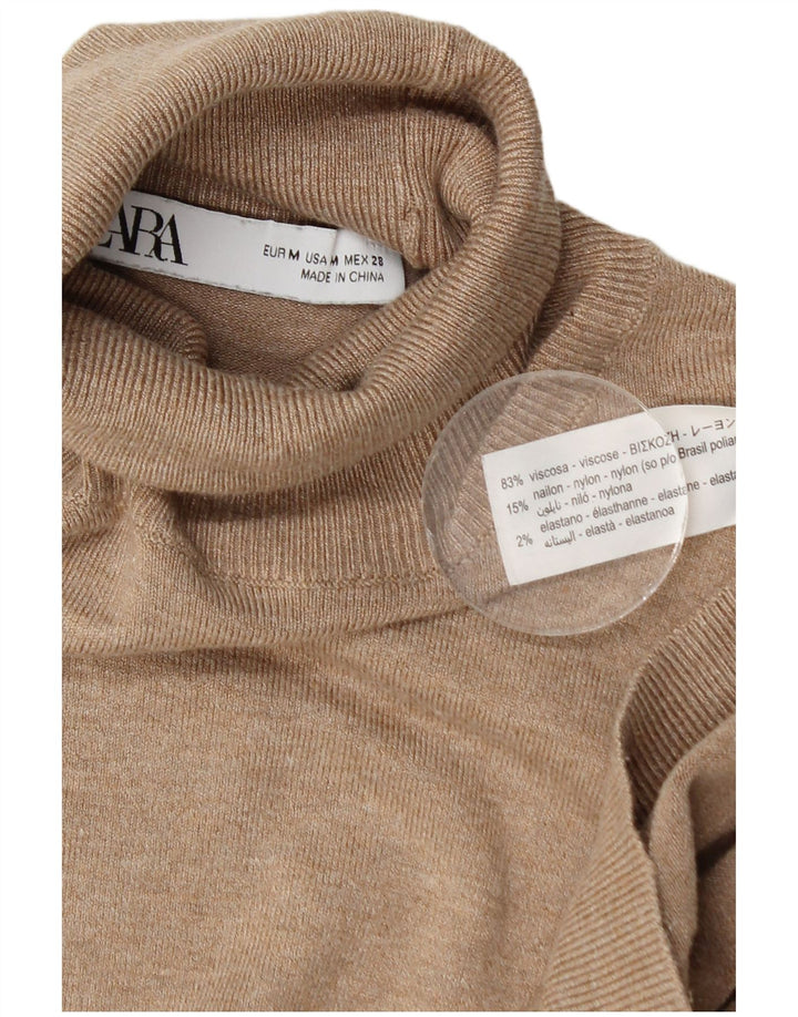 Zara Pull col roulé pour femme UK 12 Viscose beige moyen