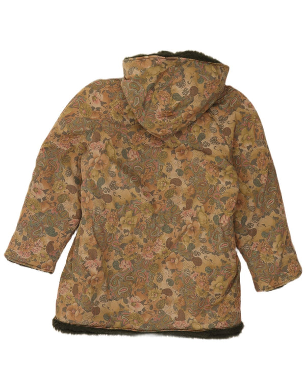 vintage Femmes À Capuchon Sherpa Parka Veste UK 12 Moyen Multicolore Floral