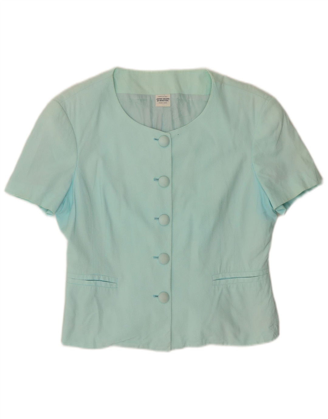 BENETTON Veste Blazer à Manches Courtes à 5 Boutons pour Femme IT 44 Turquoise Moyen