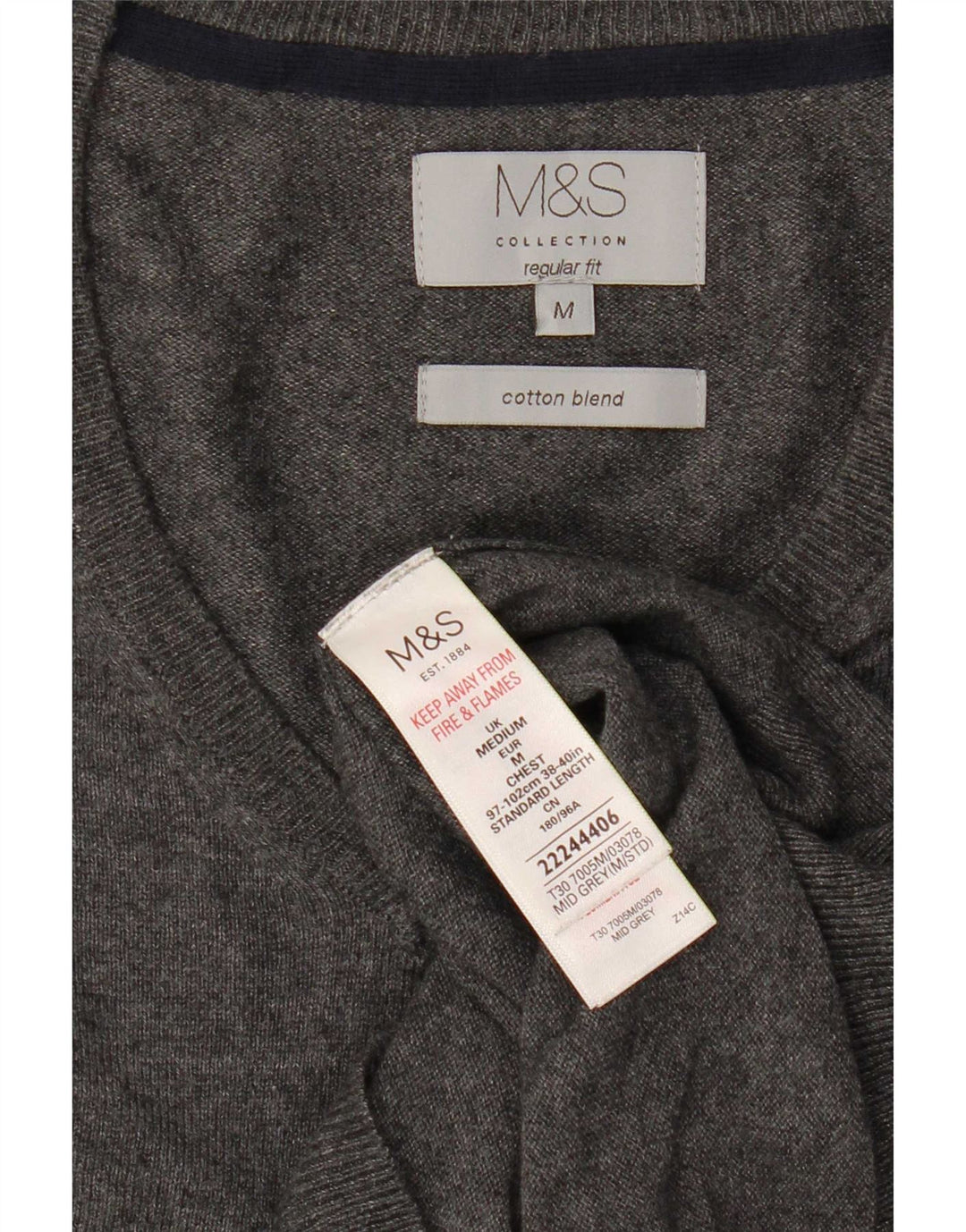 Marks & Spencer Pull Regular Fit Col V Homme Gris Moyen Coton