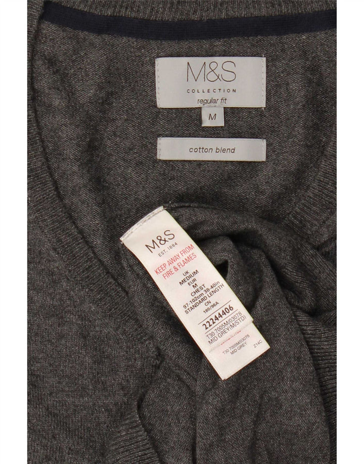 Marks & Spencer Pull Regular Fit Col V Homme Gris Moyen Coton