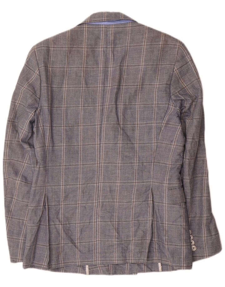 Zara Veste blazer à double boutonnage pour homme EU 48 Bleu marine moyen à carreaux en coton