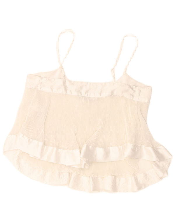 Zara Femmes Crop Cami Top UK 10 Petit Blanc Spotted Polyester