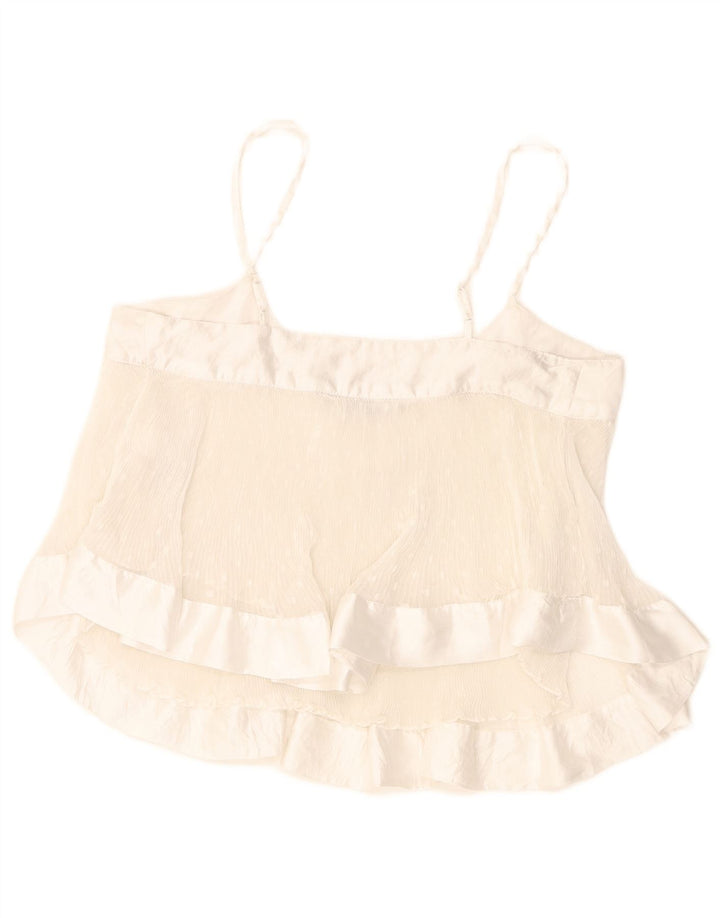 Zara Femmes Crop Cami Top UK 10 Petit Blanc Spotted Polyester