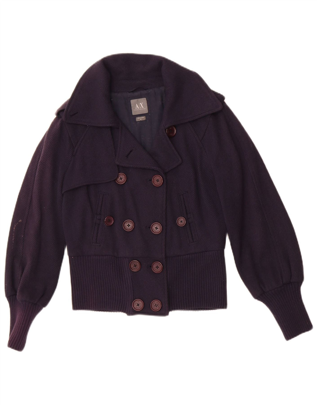 Armani Exchange Veste bomber courte à double boutonnage pour femme UK 6 XS Bleu marine