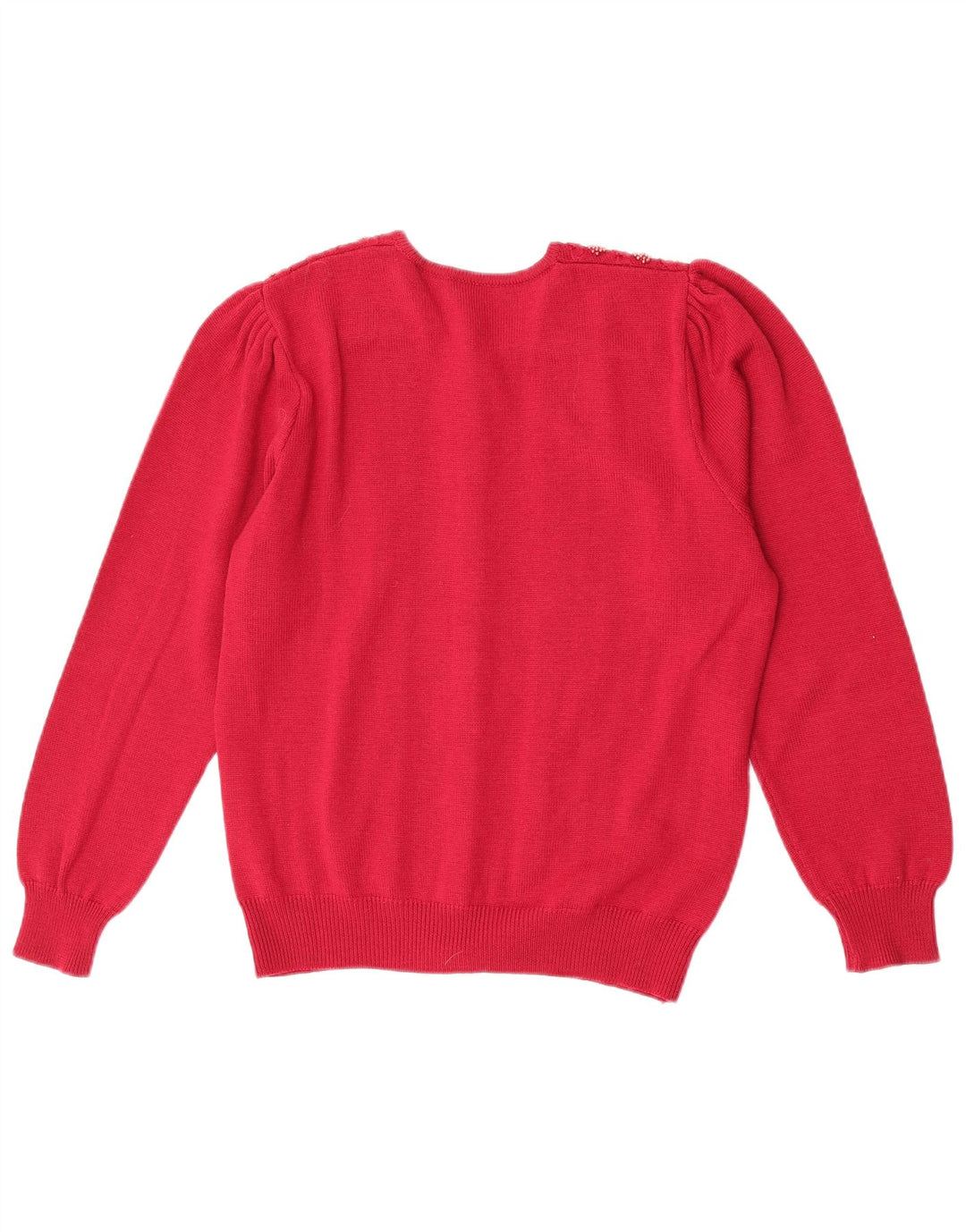 vintage Femme Cardigan Pull UK 14 Laine Vierge Rouge Moyenne