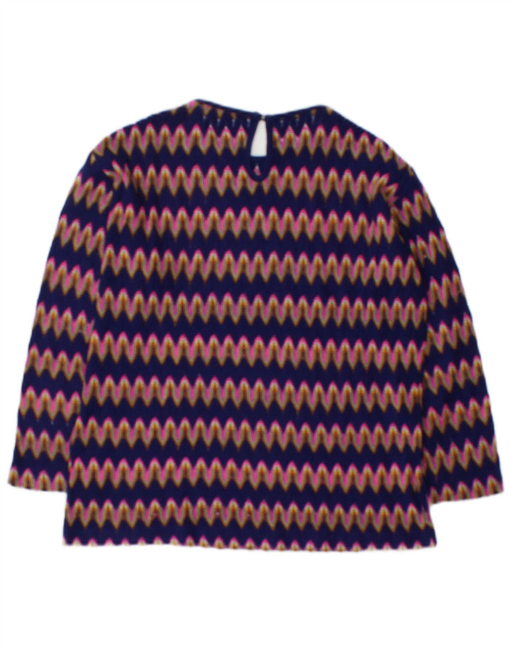 vintage Femme Manches Longues Blouse Top UK 12 Chevron Multicolore Moyen