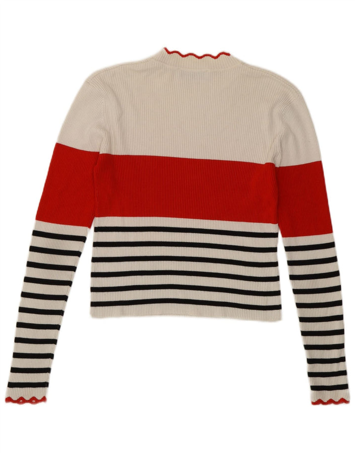 Zara Womens Crop Top Manches Longues UK 12 Moyen Blanc Rayé