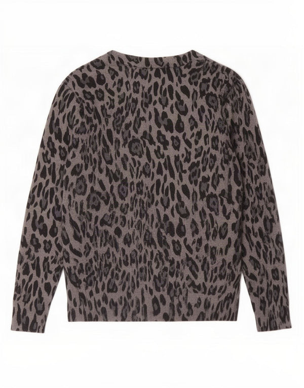 Zara Cardigan Femme Pull UK 10 Petit Gris Animal Print Viscose