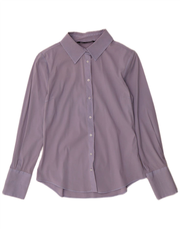 Zara Chemise formelle pour femme UK 12 Coton bleu moyen