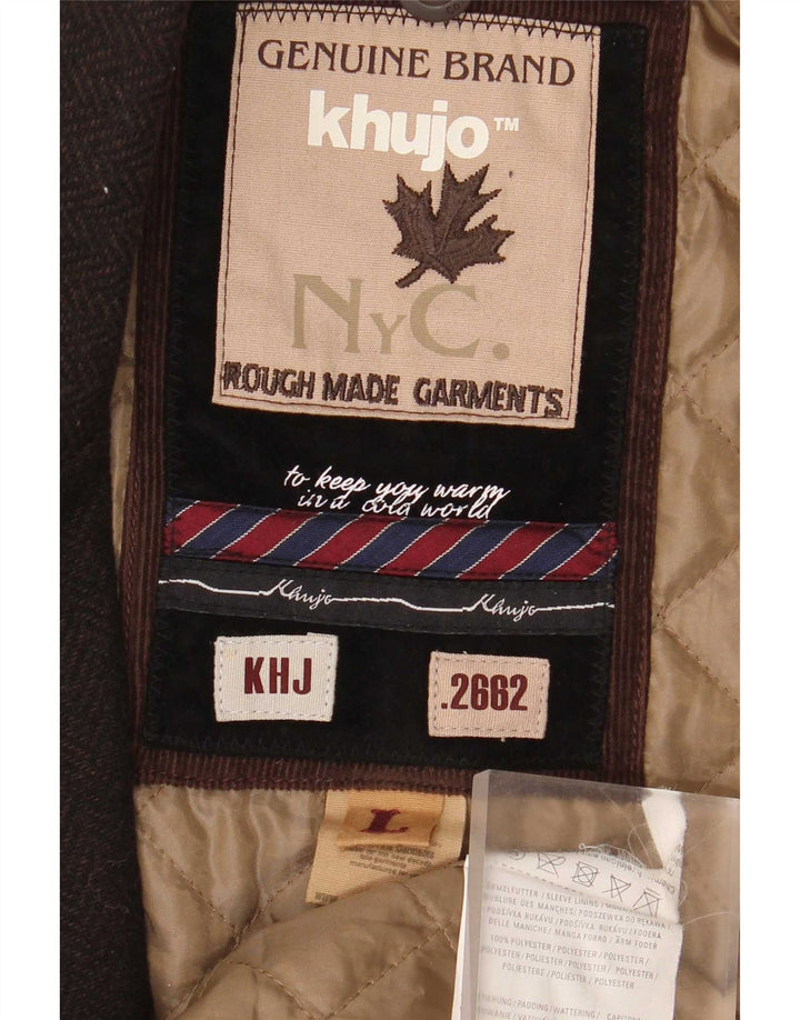 KHUJO Manteau Homme UK 40 Grand Marron à Chevrons Polyester