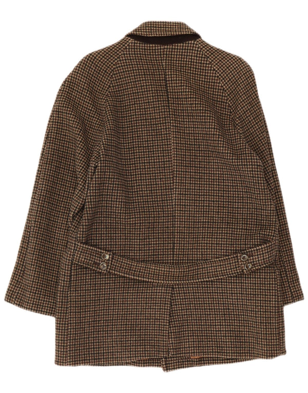 vintage Mens Overcoat UK 36 Petit pied-de-poule brun