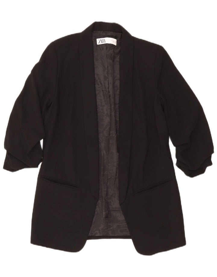 Zara Veste blazer ouverte à manches 3/4 pour femme UK 10 Small Noir Polyester