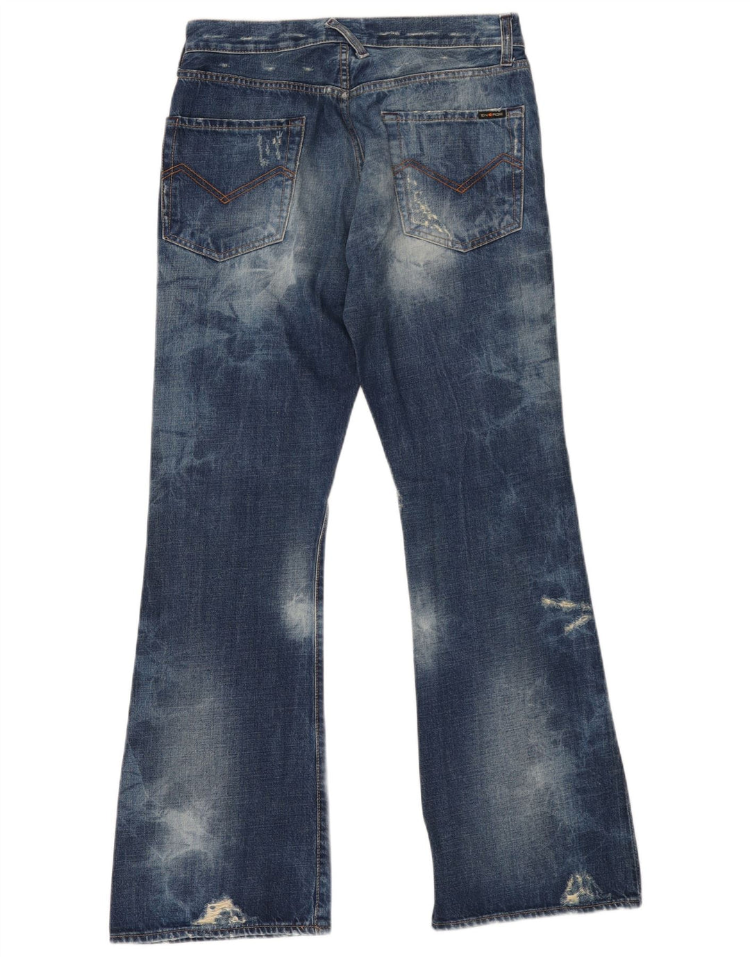 ENERGIE Jean évasé délavé à l'acide pour femme W29 L32 en coton bleu