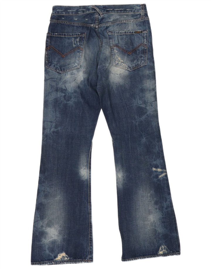 ENERGIE Jean évasé délavé à l'acide pour femme W29 L32 en coton bleu