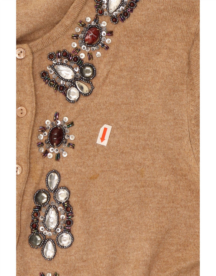 Marks & Spencer Pull cardigan à motif abstrait pour femme UK 14 Marron moyen
