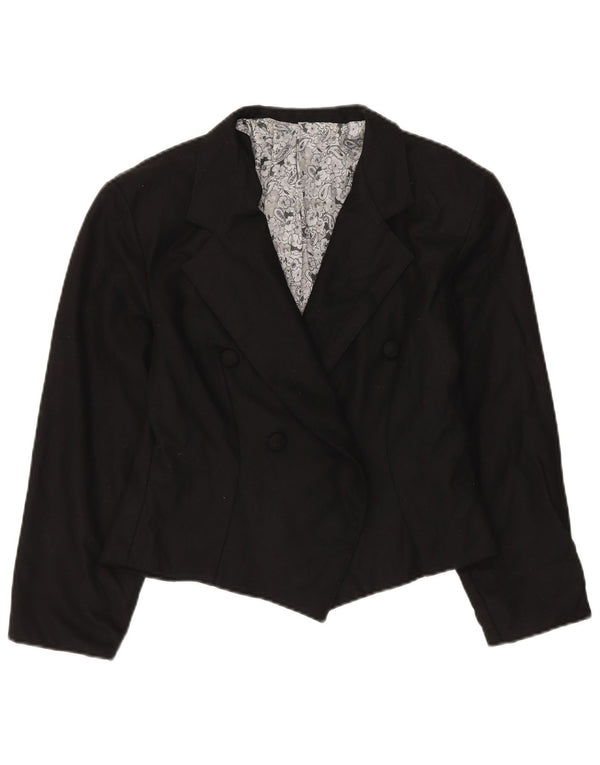 vintage Femme Double Breasted Blazer Veste UK 14 Laine Noire Moyenne