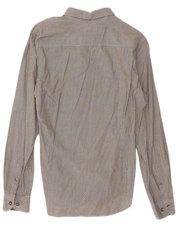 Sisley Chemise homme Taille 40 15 3/4 Coton à fines rayures gris moyen