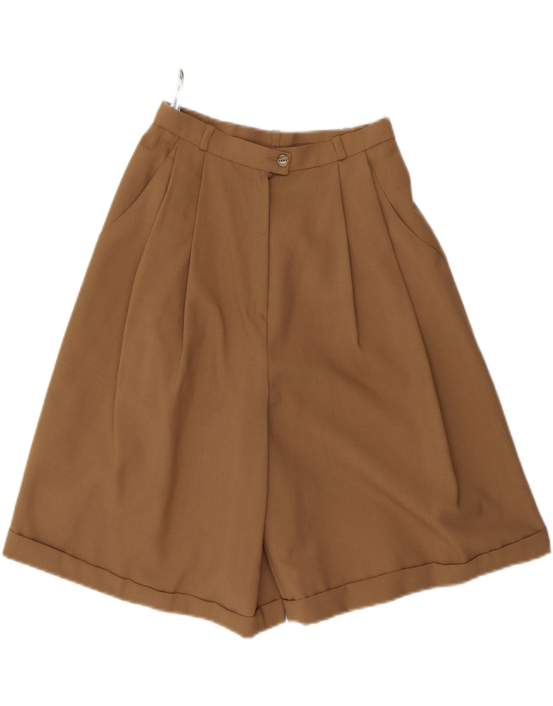 VINTAGE Short Chino Taille Haute Femme IT 36 XS W24 Marron Polyester