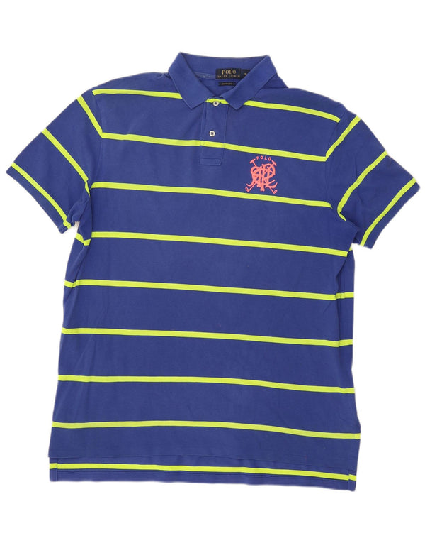 POLO RALPH LAUREN Polo Homme Coupe Sur Mesure XL Bleu Rayé Coton