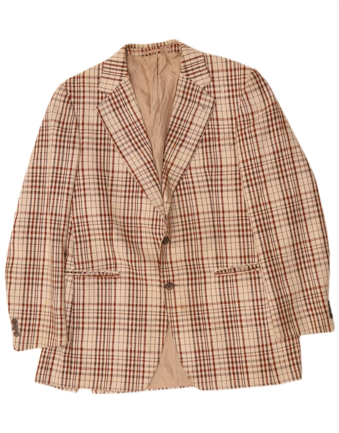 vintage Homme 2 Bouton Blazer Veste UK 38 Moyen Beige Check