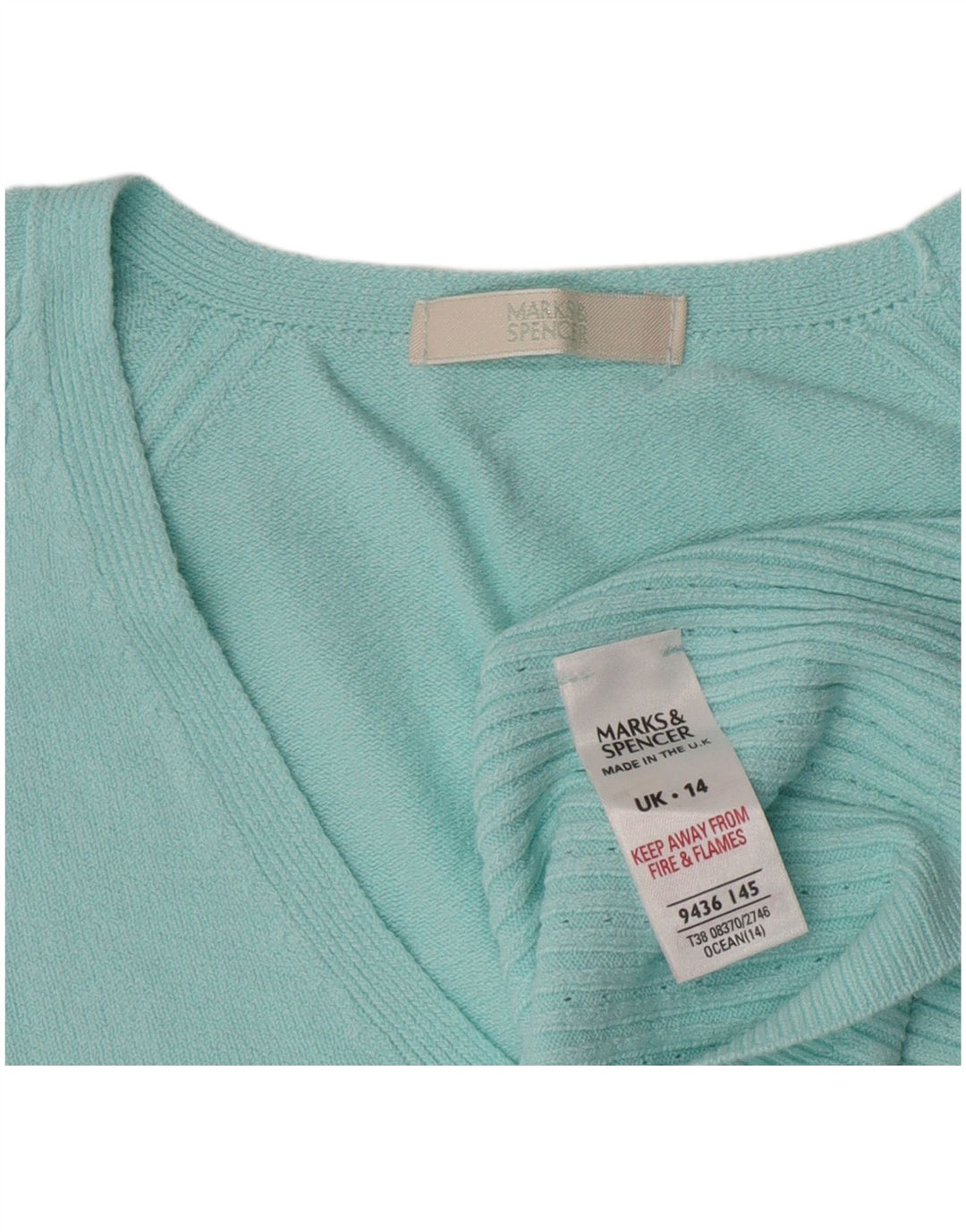 Marks & Spencer Pull court à col en V pour femme UK 14 Turquoise moyen
