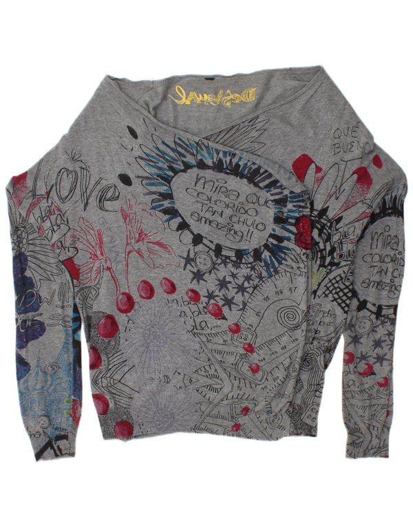 DESIGUAL Pull cardigan graphique pour femme UK 16 Large Gris