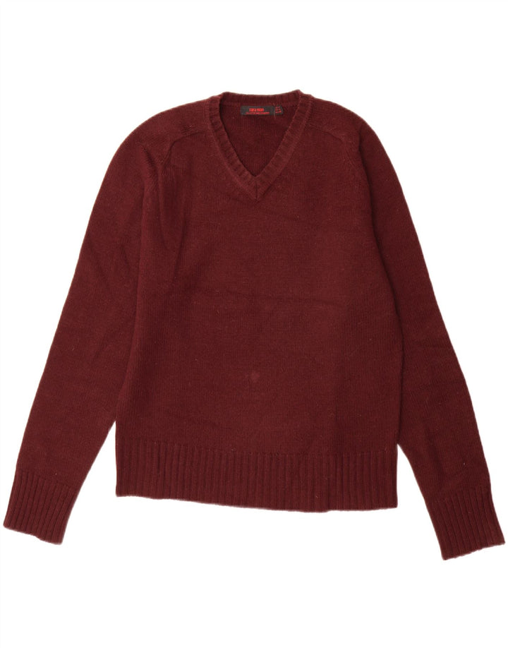 Zara Pull Col V Homme Bordeaux Moyen