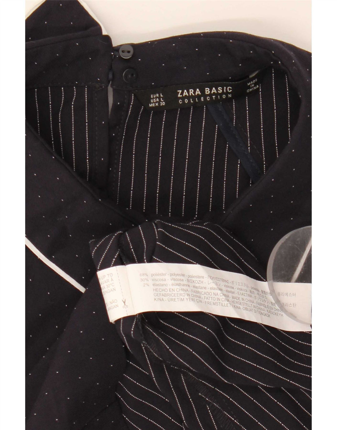 Zara Robe trapèze pour femme UK 44 Large Bleu marine à pois en polyester