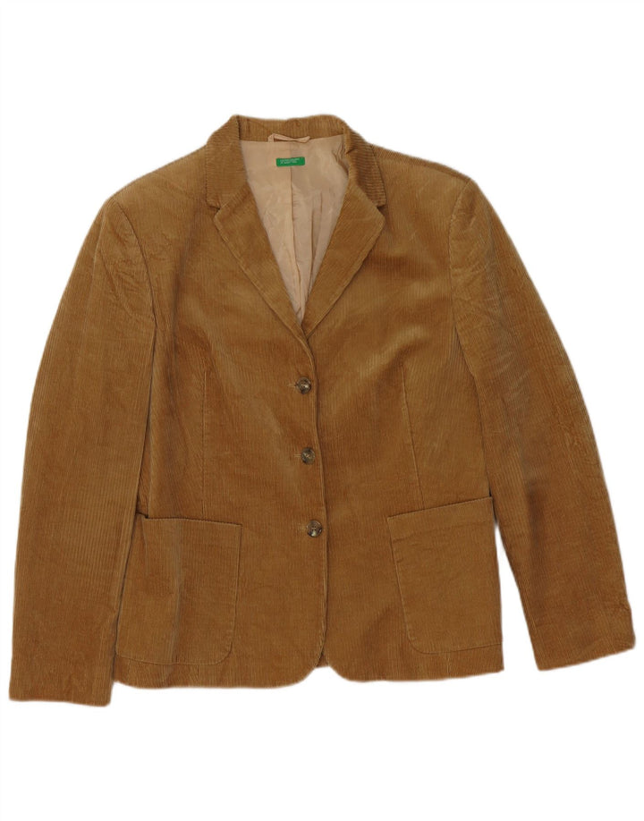 Benetton Veste Blazer En Velours Côtelé À 3 Boutons Pour Femme IT 46 Grand Coton Marron