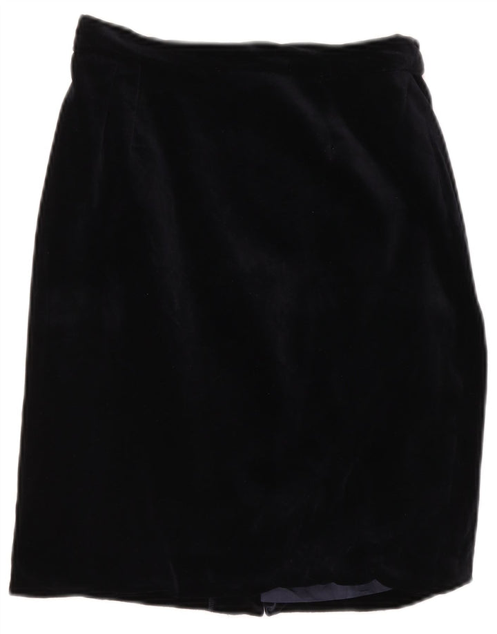 VINTAGE Jupe crayon taille haute en velours pour femme IT 42 Medium W26 Bleu marine