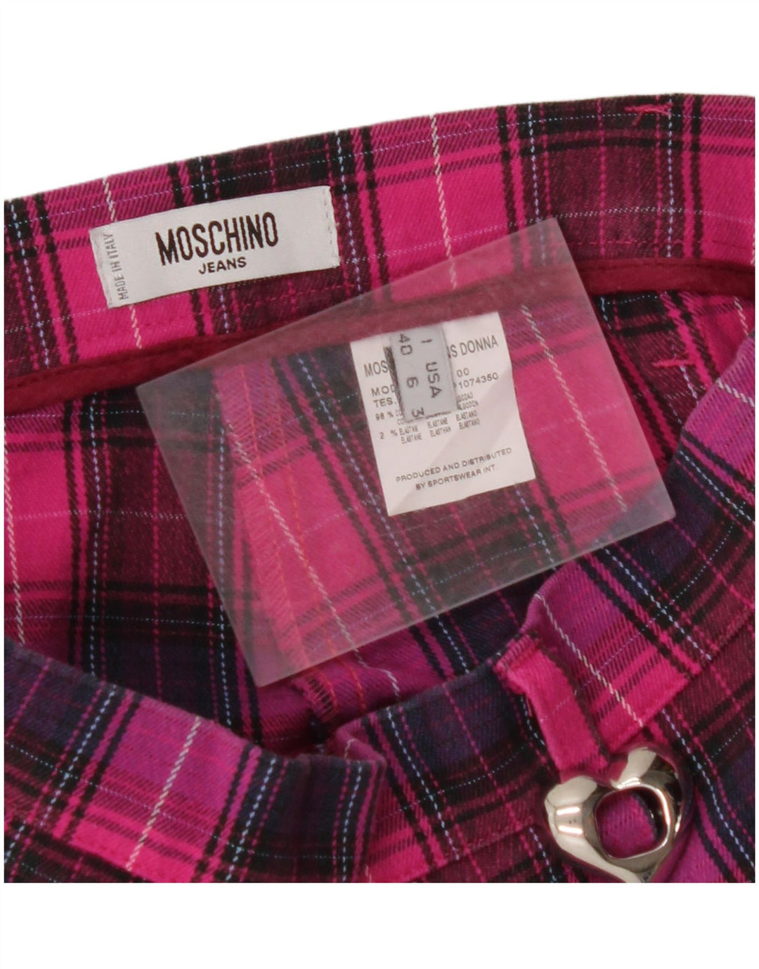 MOSCHINO Pantalon droit décontracté pour femme UK 10 Small W28 L28 Rose à carreaux