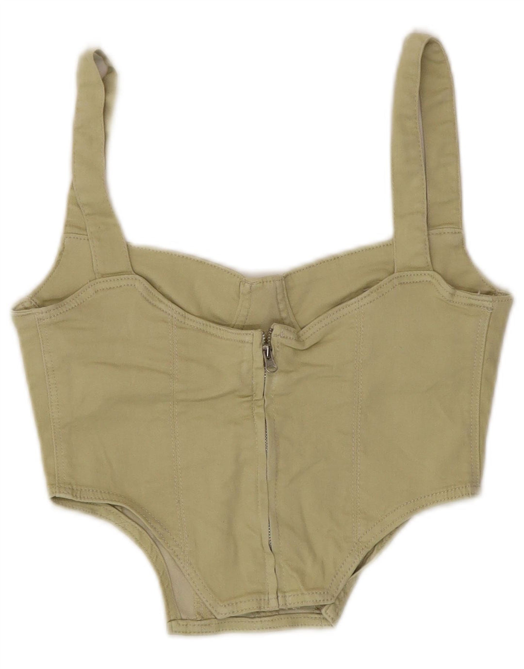 Zara Femme Corset Top UK 8 Petit Kaki Coton