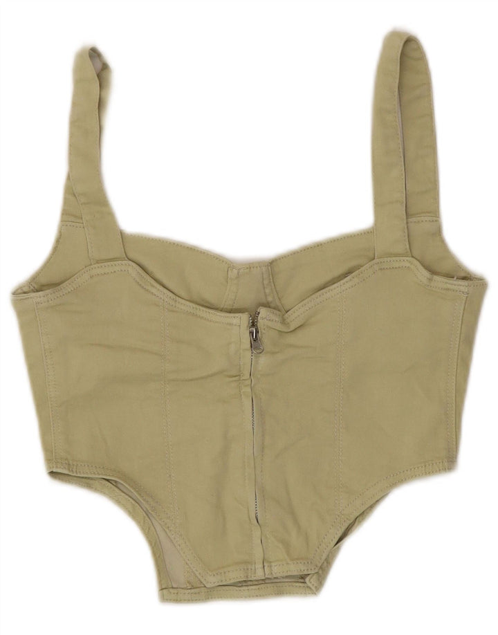 Zara Femme Corset Top UK 8 Petit Kaki Coton