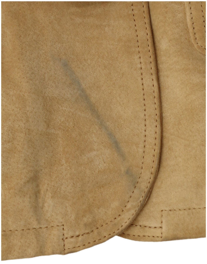 Vintage Femme 2 Boutons Blazer En Daim Veste UK 10 Petit Cuir Beige